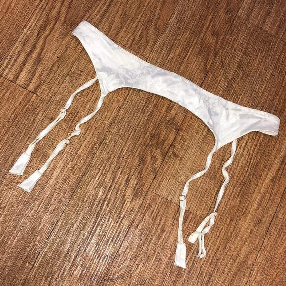 Victoria's Secret Other - Victoria’s Secret White Ivory Floral Satin Garter Belt Size Large